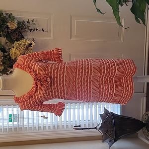 Sara Campbell coral white striped ruffled dress short sleeve stretch XS …EUC